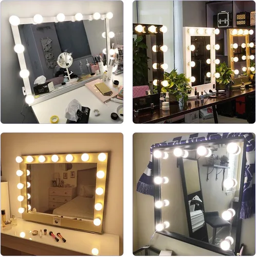 Vista 3 de Luces de Espejo de Tocador, 10 Bombillas Regulables DIY Estilo Hollywood Luces LED de Espejo de Maquillaje con Cable USB, Tira de Luminaria