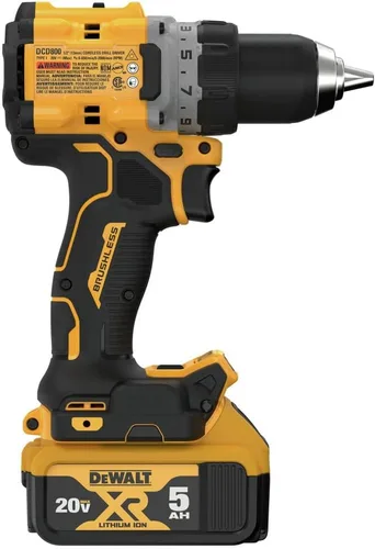 Vista 6 de DEWALT 20V MAX* XR® Kit de taladro/destornillador inalámbrico sin escobillas de 1/2 pulgada (DCD800P1), Amarillo