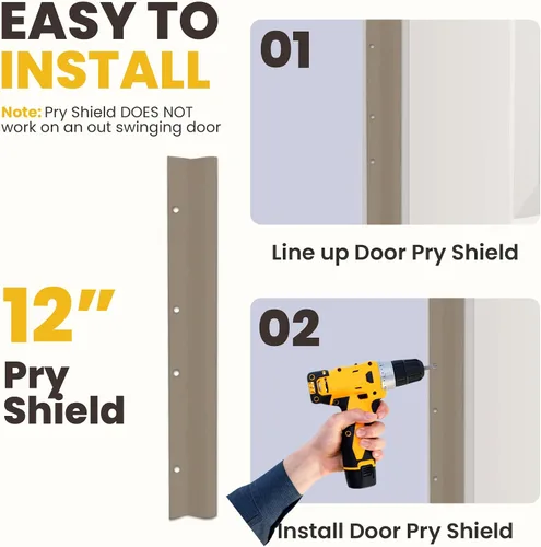 Vista 7 de Door Armor 12″ Pry Shield Accesorio de seguridad para puerta – Protector de cerradura de acero resistente, evita ataques de palanca, fácil