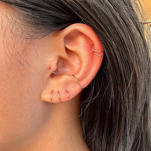 Vista 106 de Small Gold or Sterling Silver Huggie Hoop Earrings for Women Cartilage Nose Helix Tragus