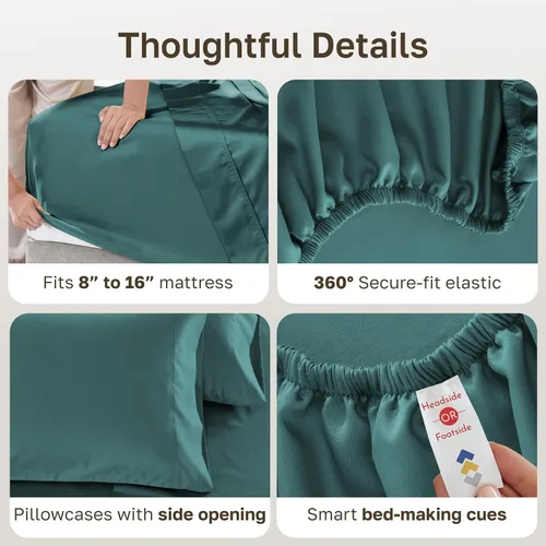 Vista 111 de California Design Den - Juego de sábanas de tamaño King dividido 100% algodón, 600 hilos, tejido satinado suave y transpirable, para cama ajustable