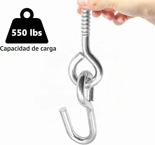 Vista 3 de Bathonly Paquete de 2 ganchos resistentes para colgar, ganchos de hamaca, tornillos de perno de ojo, interior y exterior, capacidad de carga de 550