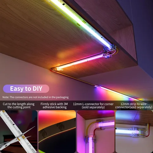 Vista 5 de PAUTIX Tira de luces LED RGB Smart IC COB, 6.56 pies/6.6 ft direccionable con certificación UL de 24 V, cinta flexible de color multicolor, funciona