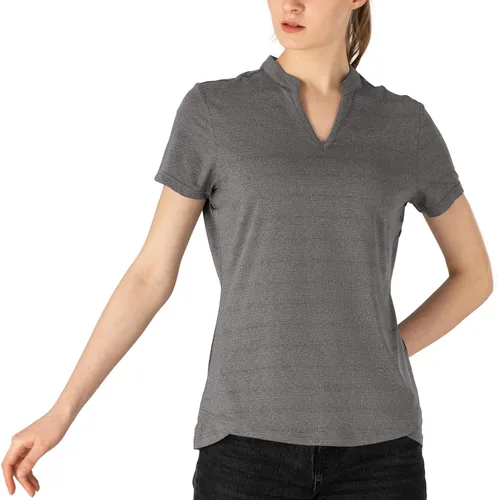 Vista 35 de Gopune Polo de golf con cuello en V para mujer, sin cuello, manga corta, ligera, de secado rápido, camisetas de tenis para correr