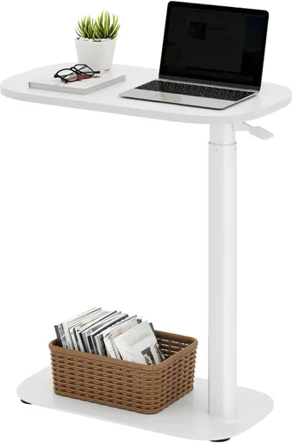 Vista 12 de SANODESK Escritorio móvil de pie con ruedas ocultas, escritorio neumático para laptop, carrito de computadora con ruedas móviles, altura ajustable