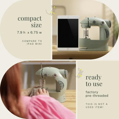 Vista 6 de Hearth & Harbor Minimáquina de coser para principiantes, máquina de coser portátil de doble velocidad pequeña para niños y adultos con mesa