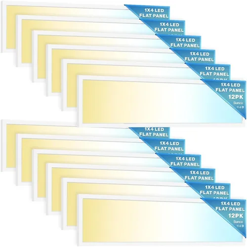 Vista 9 de Sunco - Paquete de 12 luces LED de panel plano de 1x2, CCT doble seleccionable 3500K/4000K/5000K y potencia seleccionable 16W/18W/20W, 2000 LM
