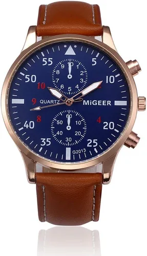 Vista 7 de Weicam Reloj de pulsera de cuarzo analógico para hombre, correa de cuero, retro, 6 piezas, Movimiento de cuarzo