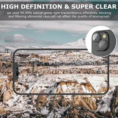 Vista 5 de WATACHE Protector de lente de cámara para iPhone 14/14 Plus, anti arañazos HD de metal templado, anillo individual, protector de pantalla de cámara