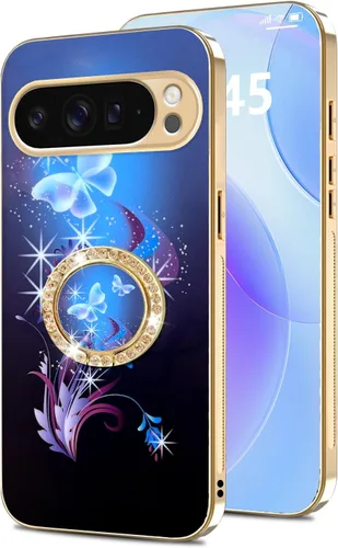 Vista 60 de nancheng Funda para Google Pixel 6 de lujo, diseño de abeja, corazón y abeja, chapado en oro, con anillo de diamante de 360°, correa de cordón