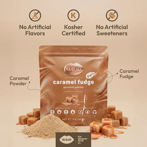 Vista 6 de SLOJO - Polvo con sabor gourmet a caramelo, mezcla de bebida prémium para bebidas calientes y frías, vegano, caramelo en polvo para lattes, frappés