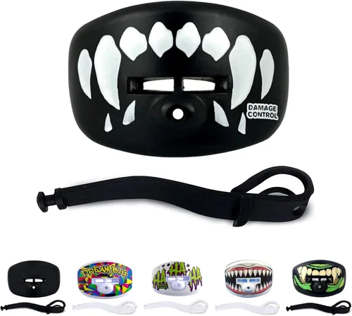 Vista 11 de Damage Control - Protector bucal para deportes, boquilla para chupete, protector bucal de fútbol con correa de casco, protege los dientes