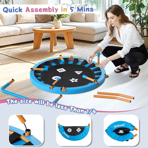 Vista 4 de 3FT Toddler Trampoline with Adjustable Handlebar, 36" Foldable & Spring-Free, Mini Kids Indoor Outdoor Trampoline for Ages 1-6, Noiseless Jumping