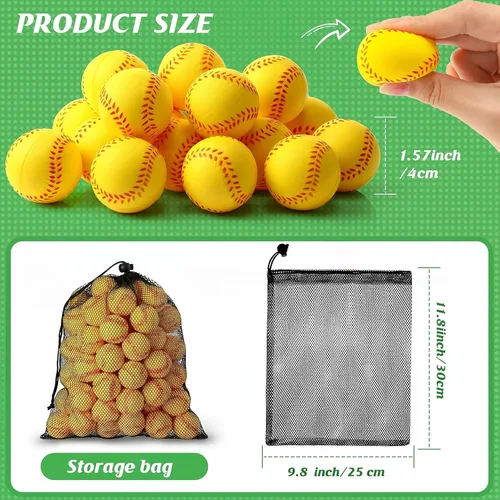 Vista 3 de HyDren Paquete de 72 bolas de softbol para el estrés, regalos de fiesta de cumpleaños, bolsas de regalo, bolas deportivas de espuma para escuela