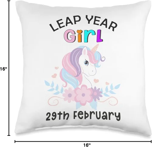 Vista 4 de Almohada de unicornio de cumpleaños para niña del año bisiesto 29 de febrero