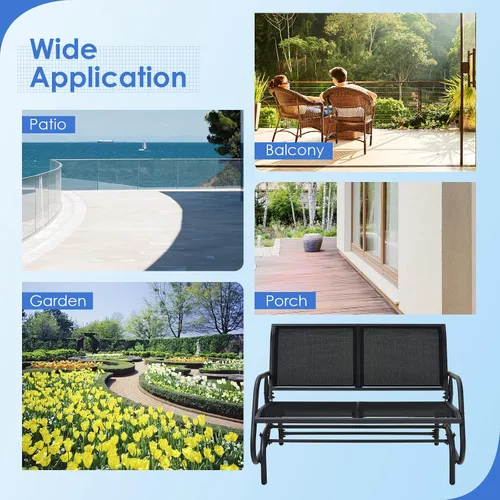 Vista 7 de Giantex Silla Planeadora Columpio de 48 Pulgadas con Amplio Espacio, Silla Planeadora de Salón Columpio para 2 Personas, Cómodo Banco de Patio