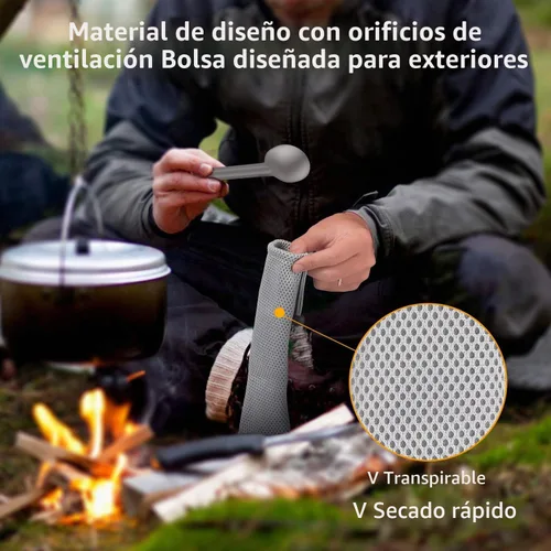 Vista 4 de OUTXE Spork y Cuchara de Mango Largo de Titanio, Juego de Camping de 8.7 Pulgadas