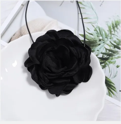 Vista 4 de Gargantilla de flores, gargantilla de rosa, gargantilla de flores de camelia con cordones, gargantilla gótica para mujer