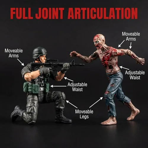 Vista 7 de Figura de acción de hombres del ejército y zombi, juguetes realistas de escena de batalla zombi, colecciones de juguetes de Navidad, Halloween, Negro