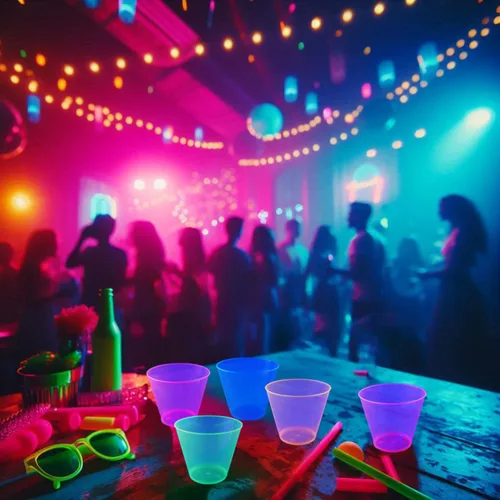 Vista 2 de Vasos de plástico para fiestas de Party Essentials, 9 onzas de capacidad, con brillo, Variado neón, 500