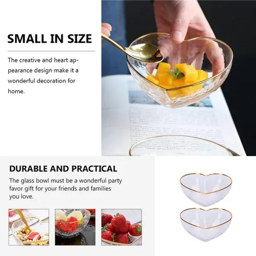 Vista 5 de 2 cuencos de vidrio para servir pequeños en forma de corazón, cuenco de postre para aperitivos, cuenco de vidrio decorativo para preparación
