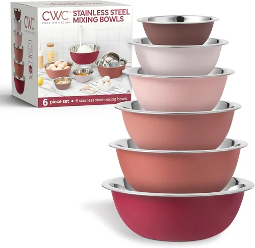 Vista 12 de COOK WITH COLOR Juego de cuencos de acero inoxidable para mezclar - Cuencos anidados, 6 piezas, color negro