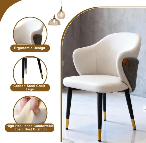 Vista 3 de Montary Juego de 2 sillas de comedor, modernas sillas de comedor empalmadas de piel sintética, respaldo ergonómico curvado con patas de acero al