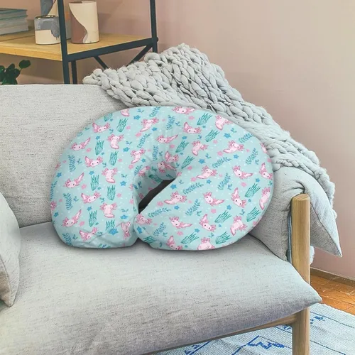 Vista 5 de Funda de almohada de alimentación de ajolote azul, funda de almohada de lactancia materna con margaritas para niñas recién nacidas, funda