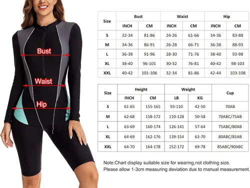 Vista 4 de SEAUR Traje de baño de una pieza de manga larga para mujer, con protección solar, con cremallera, estampado, para surf