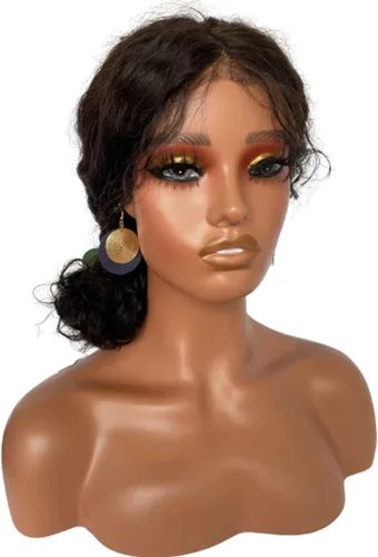Vista 8 de Voloria Cabeza de maniquí femenino realista con maniquí de hombro Cabeza de PVC Busto Peluca Soporte de cabeza con maquillaje para pelucas, collar