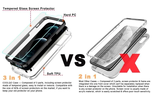 Vista 2 de COOLQO - Funda transparente de silicona de cuerpo completo 360º a prueba de golpes, compatible con iPhone 12 / iPhone 12 Pro de 6.1 pulgadas