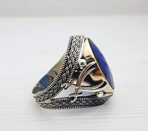 Vista 5 de Beautiful Handcrafted 925K Solid Sterling Silver Cubic Zircon Sapphire Color Men's Ring RP54