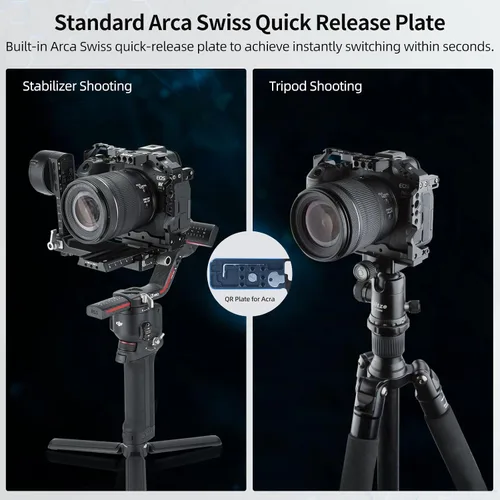 Vista 4 de Nitze Jaula para Canon R6 Mark III/R6 Mark II/R5 C/R5/R6, con zapatas frías incorporadas, riel NATO y placa de liberación rápida Arca - T-C04A