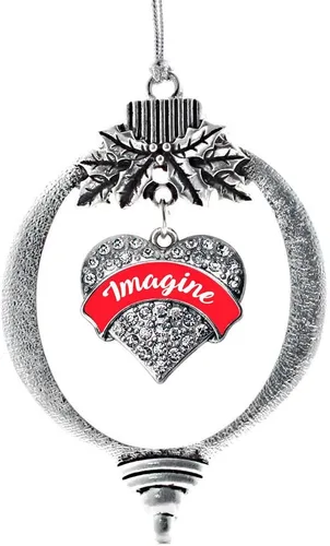 Vista 90 de Inspired Silver - Red Merry - Adorno de Navidad plateado - Adorno de árbol de Navidad con dije de corazón con circonita cúbica - Decoración colgante