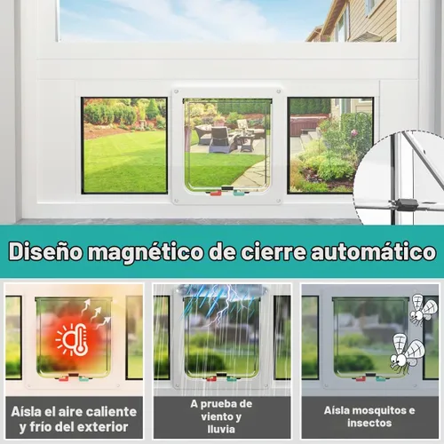 Vista 5 de Puerta de gato de aluminio para ventanas, ajustable para adaptarse a un ancho de ventana de 24 a 28 pulgadas, inserto de ventana de puerta de gato