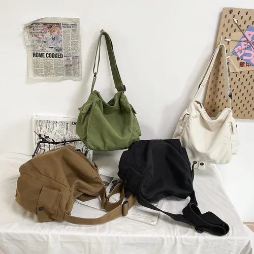 Vista 6 de KlaOYer Bolso bandolera de lona grande tipo hobo para la escuela, bolso bandolera con bolsillo para mujeres y hombres