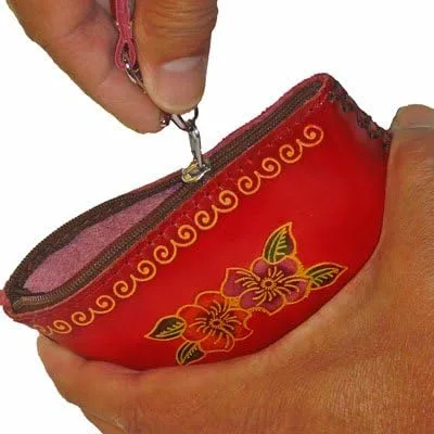 Vista 2 de monedero de cuero cambio, cartera, forma rectángulo, hecho a mano flor monedero, titular de tarjetas, Rojo