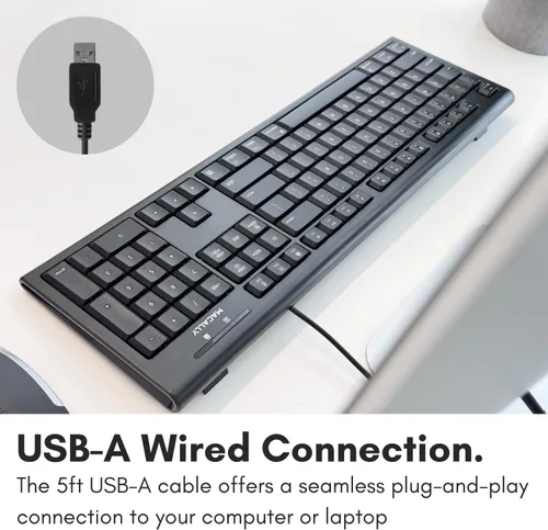 Vista 3 de Macally Teclado Mac con cable de tamaño completo, compatible con todos los Mac con puerto USB, teclado con cable para Mac Mini / Pro, Macbook Negro