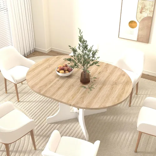 Vista 12 de WILLIAMSPACE Mesa de comedor extensible de madera de 106 pulgadas para 8 a 12, mesa de cocina rectangular rústica de campo, mesa de comedor grande