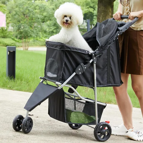 Vista 8 de [Usado] NEWBULIG - Cochecito plegable de 3 ruedas para perros y gatos Ligero y duradero, ideal para mascotas pequeñas a medianas, incluye cesta