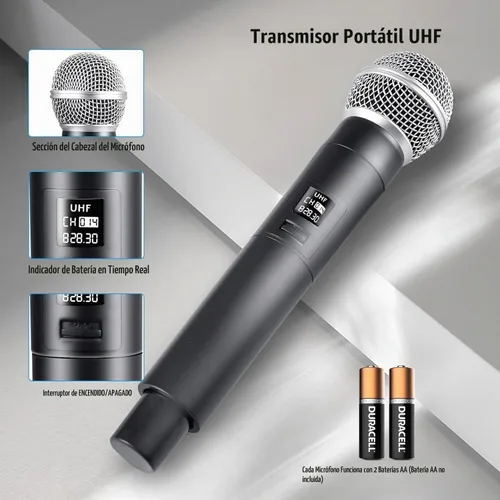 Vista 4 de Sistema de micrófono inalámbrico, conjunto de micrófono de mano dinámico VHF dual-W100U SNR ≥110dB, 18dBm Transmission, 164ft Long Range, Plug &