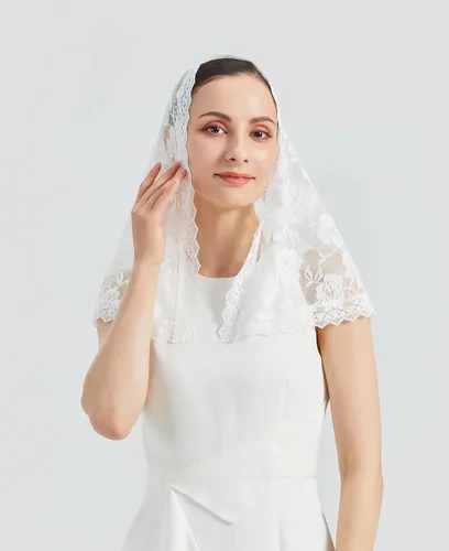 Vista 2 de Velo de mantilla de encaje suave y cómodo, 7 colores, estilo español, velo de encaje, cubierta de cabeza, forma de D