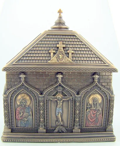 Vista 4 de Regalo católico religioso de bronce fundido en frío de 5 7/8 pulgadas Iglesia capilla icono rosario recuerdo caja de baratija