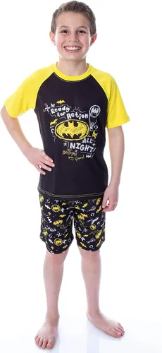 Vista 2 de DC Comics - Pijama de Batman listo para la acción de manga corta y pantalones cortos de 2 piezas de pijama de superhéroe
