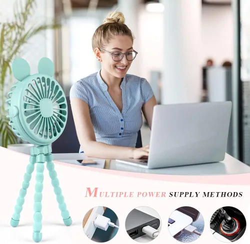 Vista 5 de Ventilador de cochecito de bebé, mini ventilador de pulpo de mano con trípode flexible envuelto en cochecito, asiento de automóvil, cama
