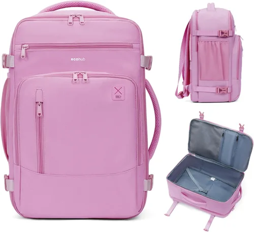 Vista 17 de ECOHUB Mochila de Viaje Mochila de Equipaje de Mano Carry on Backpack Water Resistant Fit 15.6" Laptop AirTag Pocket, Lightweight Casual Daypack