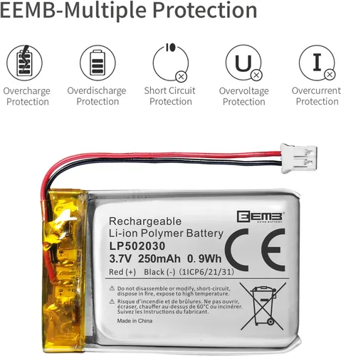 Vista 7 de EEMB Batería de polímero de litio 3.7 V 250 mAh 502030 Lipo Batería recargable con conector JST de cable para VXI Blue Parrott - Confirma