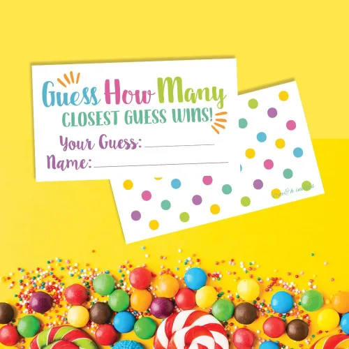 Vista 6 de 50 tarjetas de juego Candy Guessing - Adivina cuántas entradas en el juego Jar