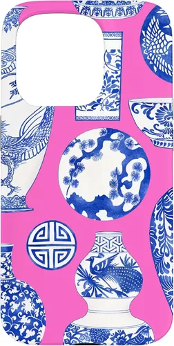 Vista 14 de iPhone 16 Blue Willow Chinoiserie Jengibre Tarro Fresco Preppy Rosa Azul Caso