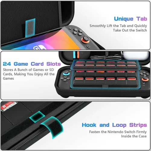 Vista 6 de daydayup Switch Carrying Case Compatible with Nintendo Switch 2, with 24 Games Cartridges Protective Hard Shell Travel Carrying Case Pouch for